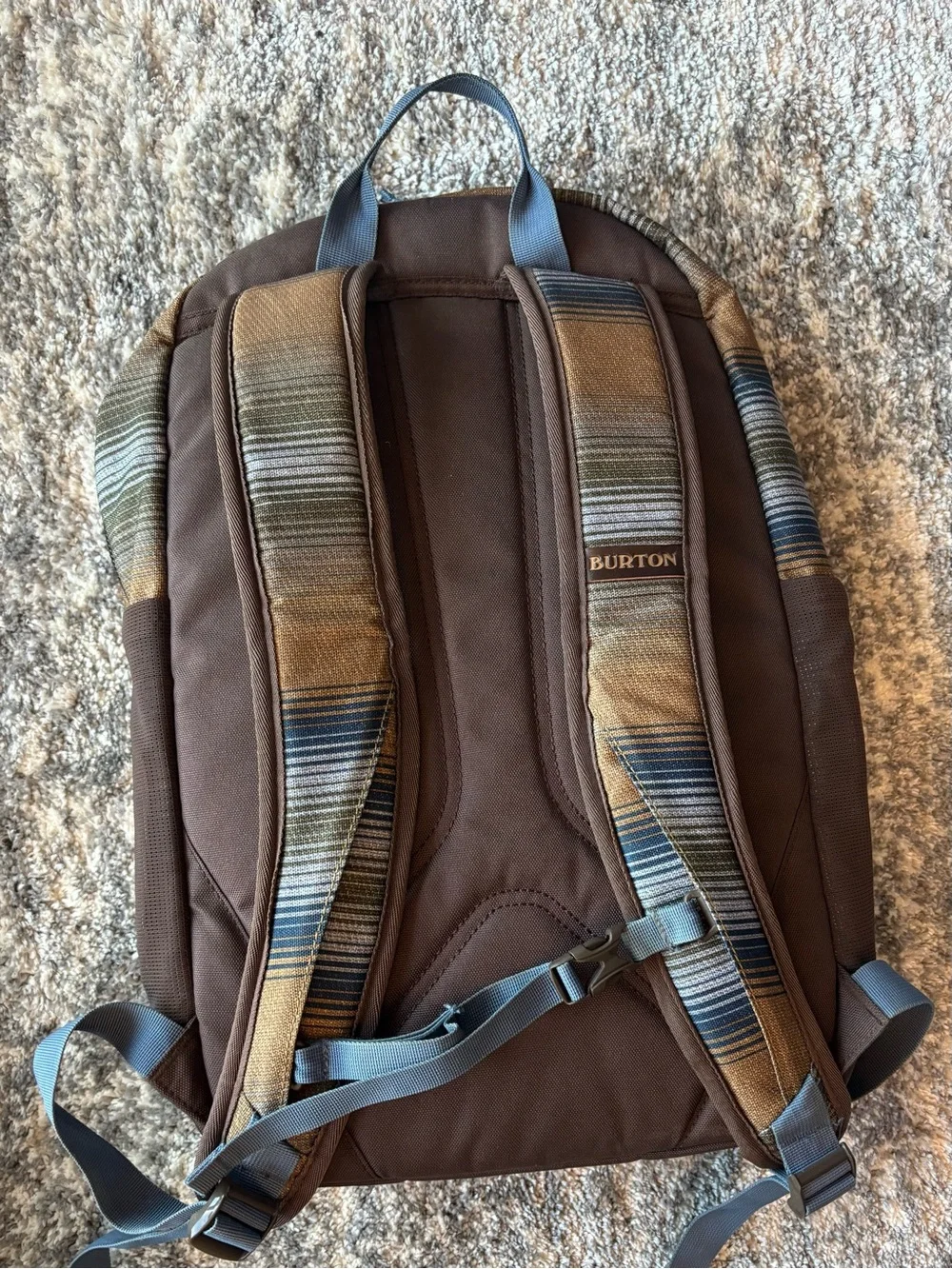 Burton Durable Goods Striped Brown & Blue Backpack/Laptop Pack, Canvas & Nylon